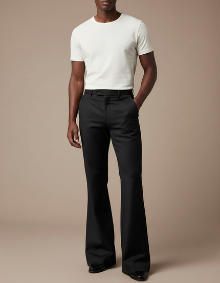Pantalon Patte D'Éléphant Noir Homme Coupe Évasée Élégant - Gabardine