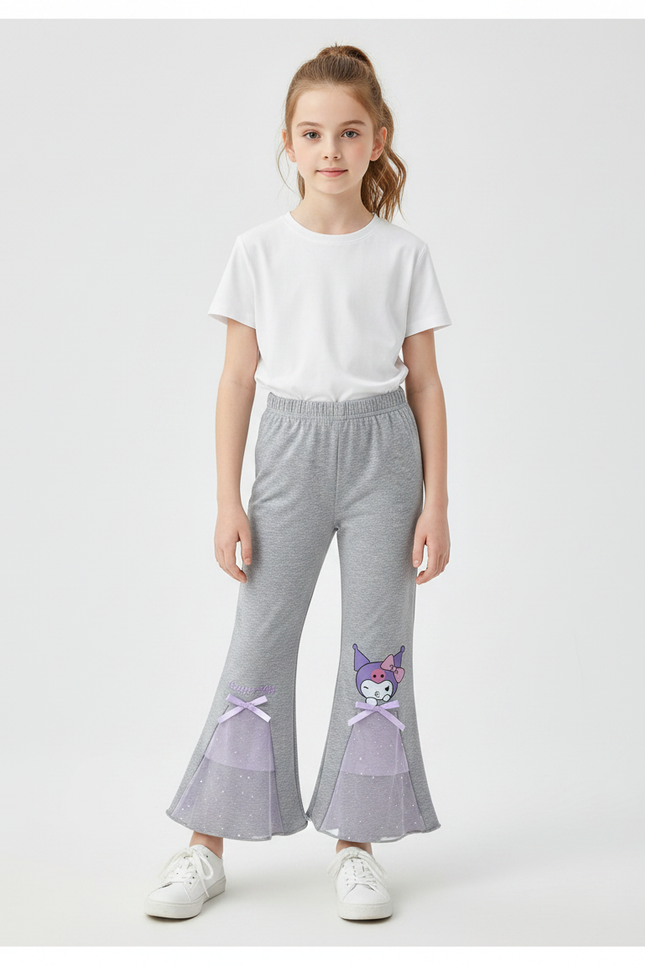 Pantalon Patte D'Éléphant Gris Évasé Kuromi Tulle Fille - Molleton