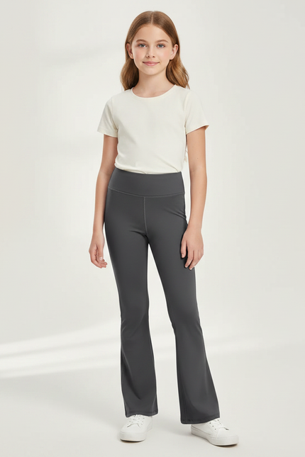 Pantalon Patte D'Éléphant Gris Taille Haute Évasé Confortable - Polyester