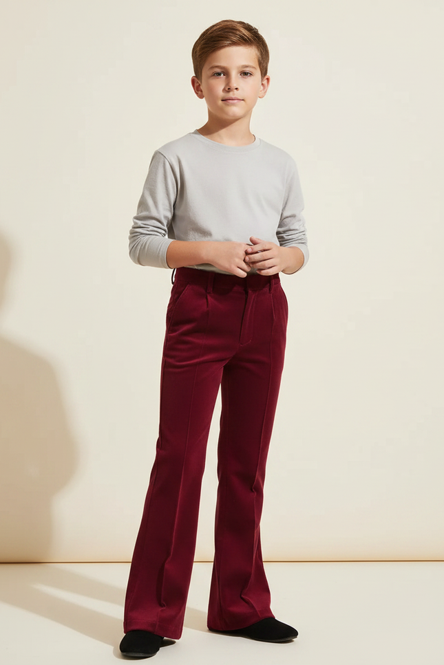 Pantalon Patte D'Éléphant Velours Rouge Bordeaux Évasé Élégant