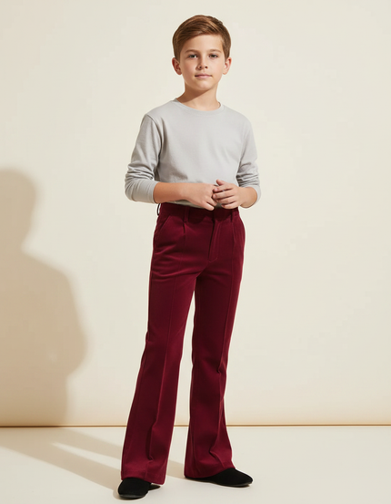 Pantalon Patte D'Éléphant Velours Rouge Bordeaux Évasé Élégant