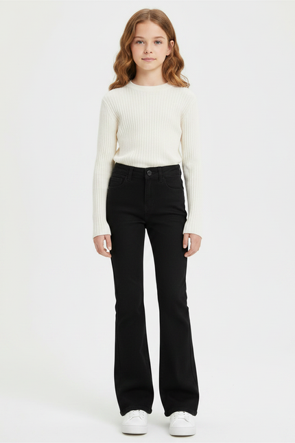 Pantalon Patte D'Éléphant Noir Taille Haute Évasé Élastique - Jean