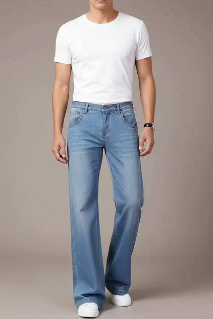 Pantalon Patte D'Éléphant En Jean Bleu Clair Droit Classique