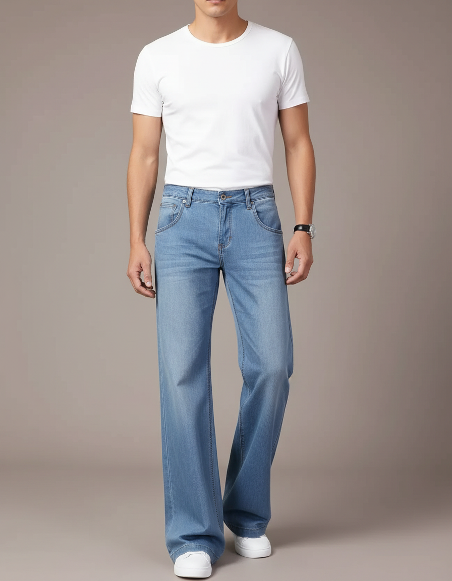 Pantalon Patte D'Éléphant En Jean Bleu Clair Droit Classique