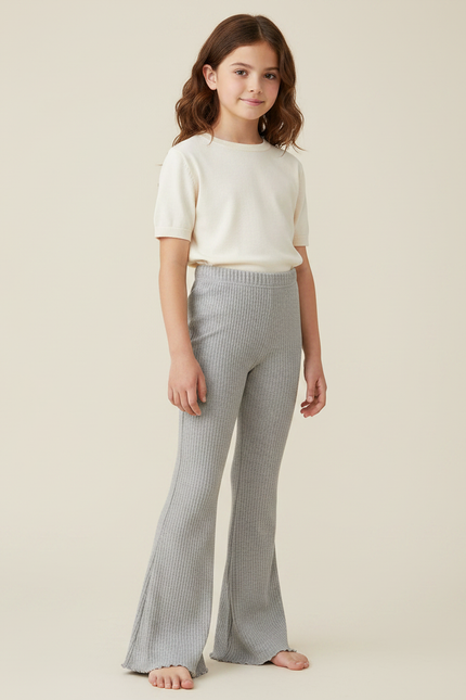 Pantalon Patte D'Éléphant Côtelé Gris Doux Confortable Enfant - Maille