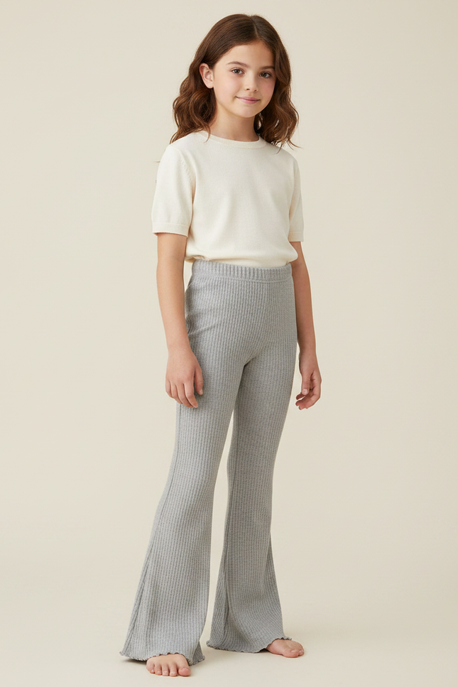 Pantalon Patte D'Éléphant Côtelé Gris Doux Confortable Enfant - Maille