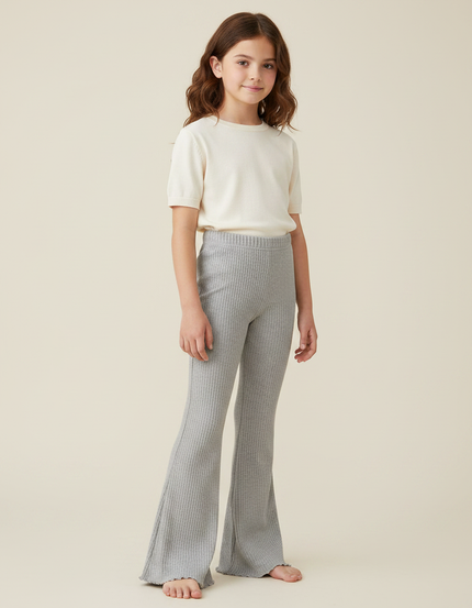 Pantalon Patte D'Éléphant Côtelé Gris Doux Confortable Enfant - Maille