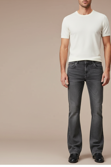 Pantalon Patte D'Éléphant Gris Délavé Denim Homme Classique - Jean