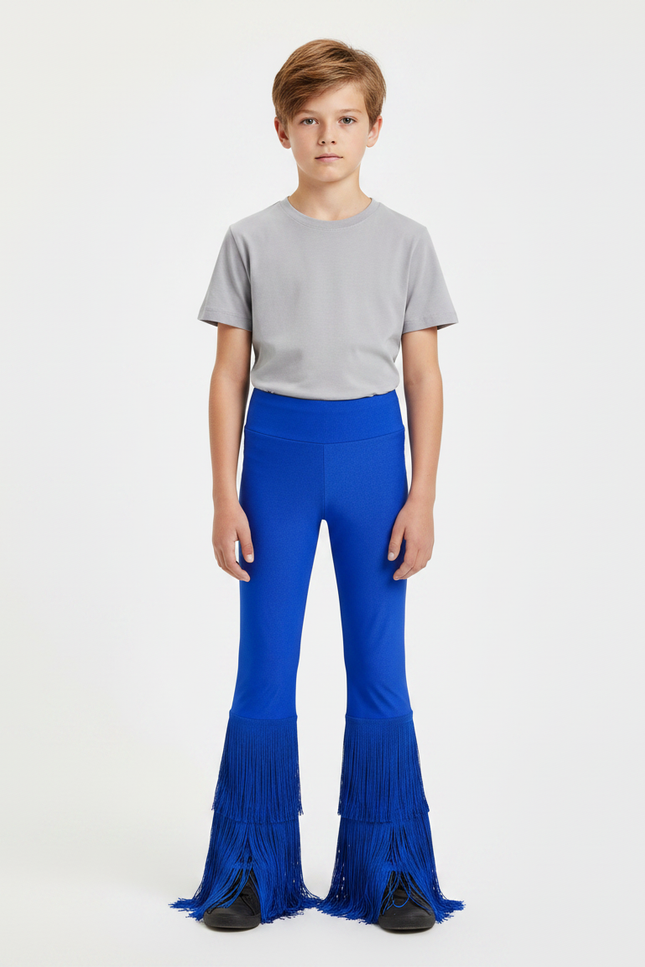 Pantalon Patte D'Éléphant Bleu Franges Danse Enfant - Maille