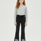 Pantalon Patte D'Éléphant Noir Denim Évasé Nœuds Perles Fille - Jean