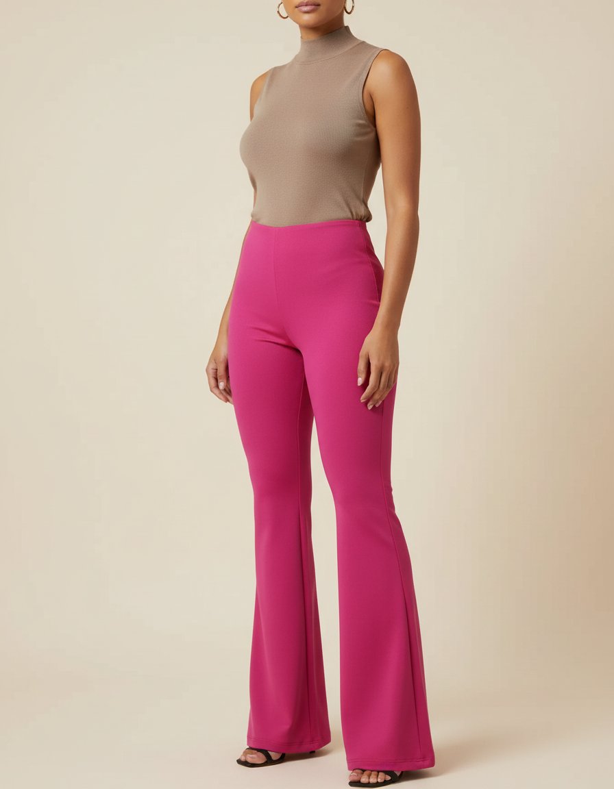 Pantalon Patte D'éléphant Femme Grande Taille - Rose Maille