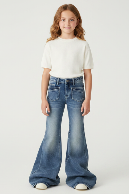 Pantalon Patte D'Éléphant Jean Bleu Délavé Évasé Ample