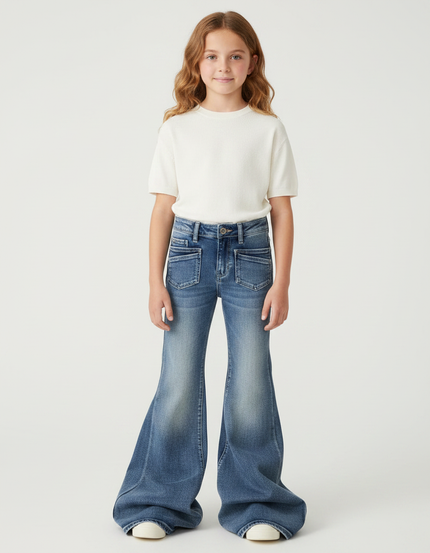 Pantalon Patte D'Éléphant Jean Bleu Délavé Évasé Ample