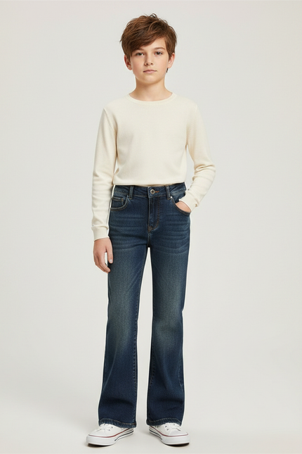 Pantalon Patte D'Éléphant Jean Bleu Délavé Confortable Enfant