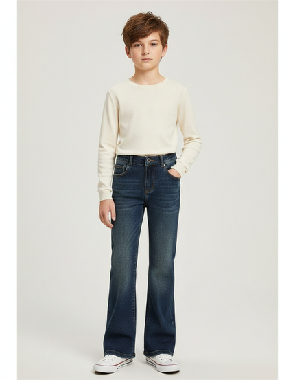 Pantalon Patte D'Éléphant Jean Bleu Délavé Confortable Enfant
