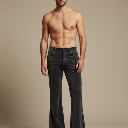 Pantalon Patte D'Éléphant Velours Côtelé Gris Évasé Homme Décontracté - Cordé