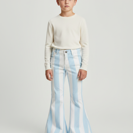 Pantalon Patte D'Éléphant Rayé Bleu Blanc Coton Enfant - Multicolore Jean