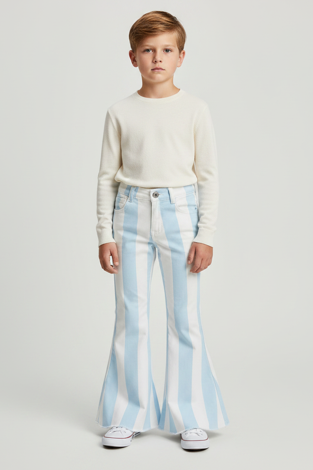 Pantalon Patte D'Éléphant Rayé Bleu Blanc Coton Enfant - Multicolore Jean