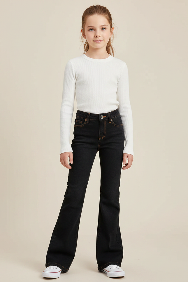 Pantalon Patte D'Éléphant Noir Taille Haute Denim Évasé - Jean