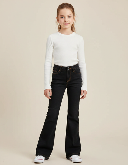 Pantalon Patte D'Éléphant Noir Taille Haute Denim Évasé - Jean