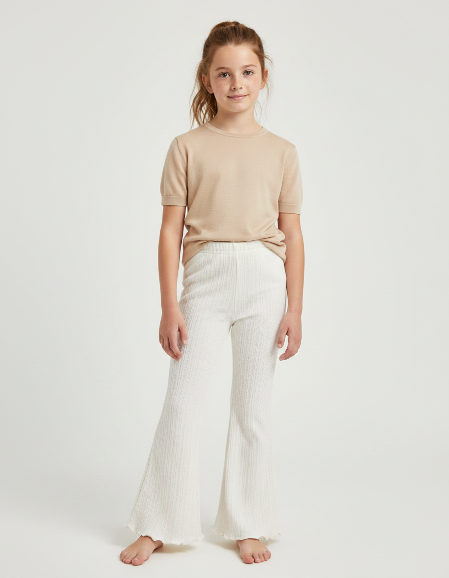 Pantalon Patte D'Éléphant Blanc Côtelé Décontracté Enfant - Maille