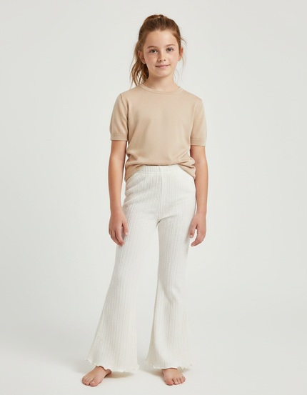 Pantalon Patte D'Éléphant Blanc Côtelé Décontracté Enfant - Maille