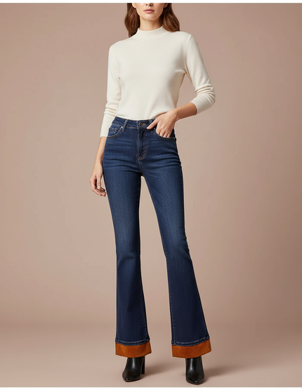 Pantalon Patte D'Éléphant Denim Bleu Vintage Taille Haute - Jean