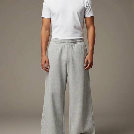 Pantalon Patte D'Éléphant Gris Ample Molleton Décontracté Unisexe