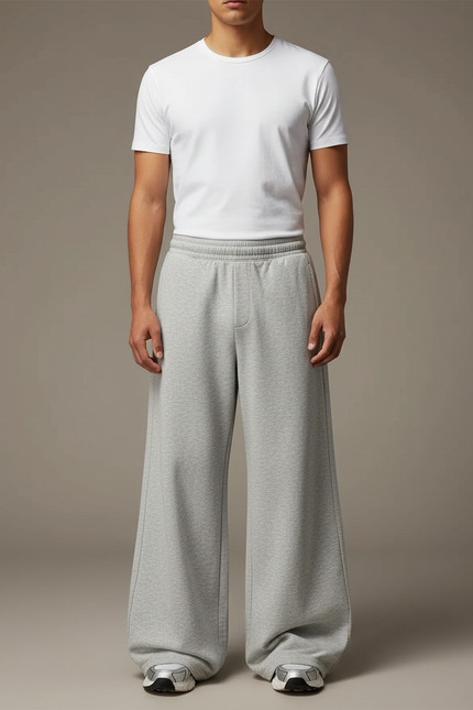 Pantalon Patte D'Éléphant Gris Ample Molleton Décontracté Unisexe
