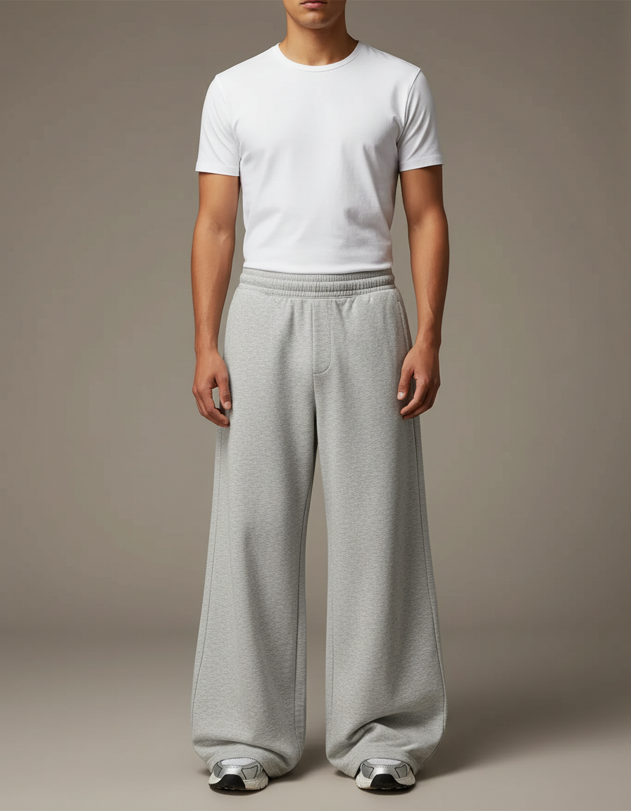 Pantalon Patte D'Éléphant Gris Ample Molleton Décontracté Unisexe