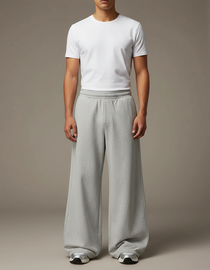 Pantalon Patte D'Éléphant Gris Ample Molleton Décontracté Unisexe