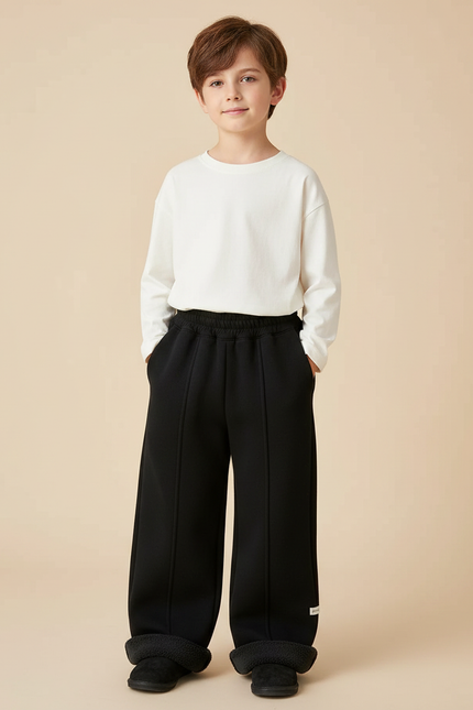 Pantalon Patte D'Éléphant Noir Ample Doublé Polaire Enfant - Molleton