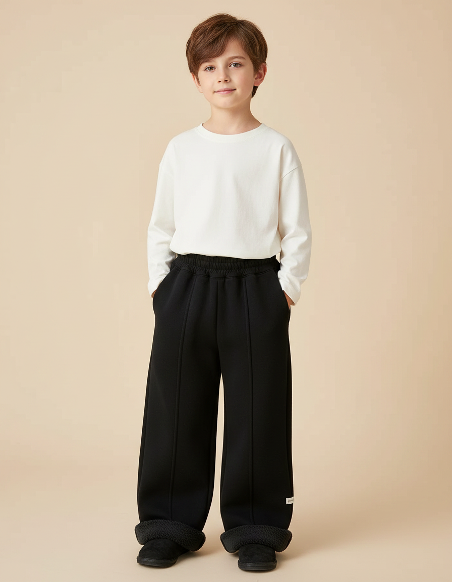 Pantalon Patte D'Éléphant Noir Ample Doublé Polaire Enfant - Molleton
