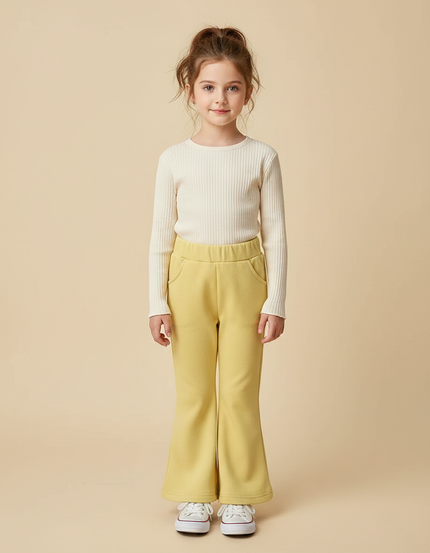Pantalon Patte D'Éléphant Jaune Confortable Côtelé Enfant - Molleton