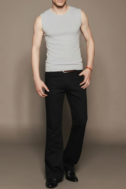 Pantalon Patte D'Éléphant Noir Jean Classique Ajusté Homme