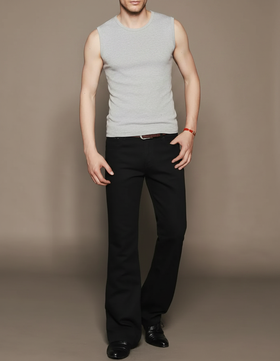 Pantalon Patte D'Éléphant Noir Jean Classique Ajusté Homme