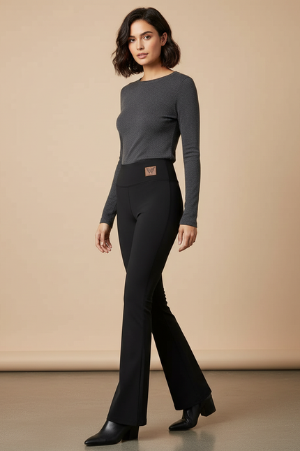 Pantalon Patte D'Éléphant Noir Évasé Confortable Stretch Femme - Polyester