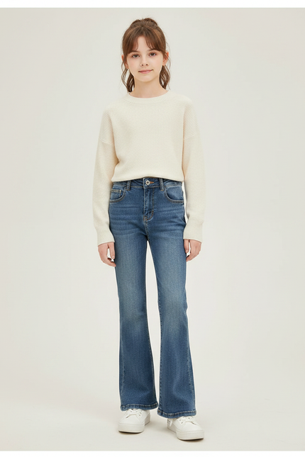 Pantalon Patte D'Éléphant Jean Bleu Évasé Confortable Fille