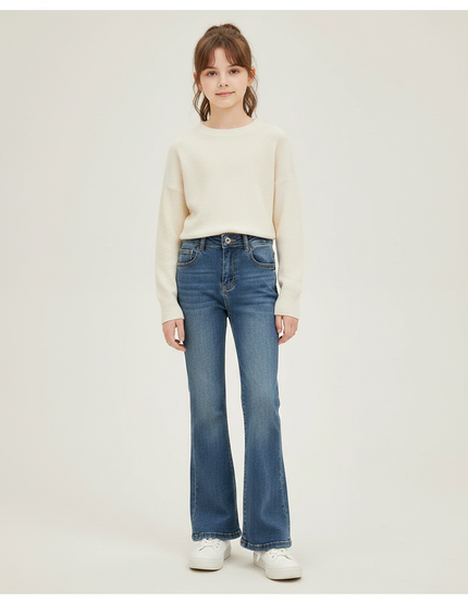 Pantalon Patte D'Éléphant Jean Bleu Évasé Confortable Fille