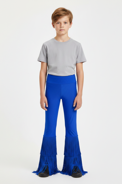 Pantalon Patte D'Éléphant Bleu Franges Danse Enfant - Maille