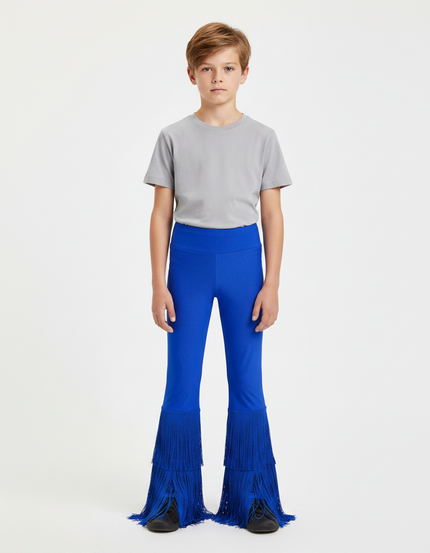 Pantalon Patte D'Éléphant Bleu Franges Danse Enfant - Maille