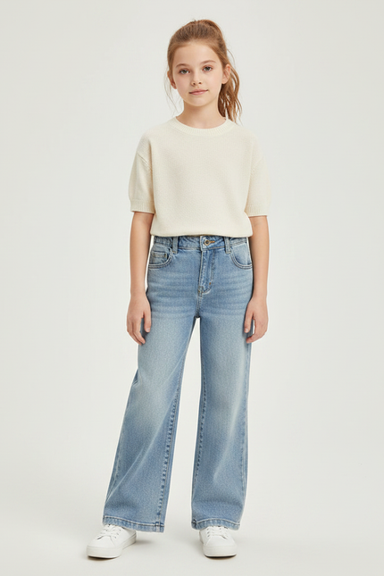 Pantalon Patte D'Éléphant Denim Bleu Clair Large Décontracté - Jean