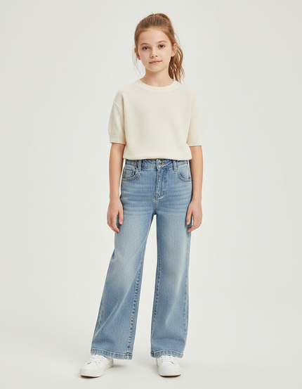 Pantalon Patte D'Éléphant Denim Bleu Clair Large Décontracté - Jean