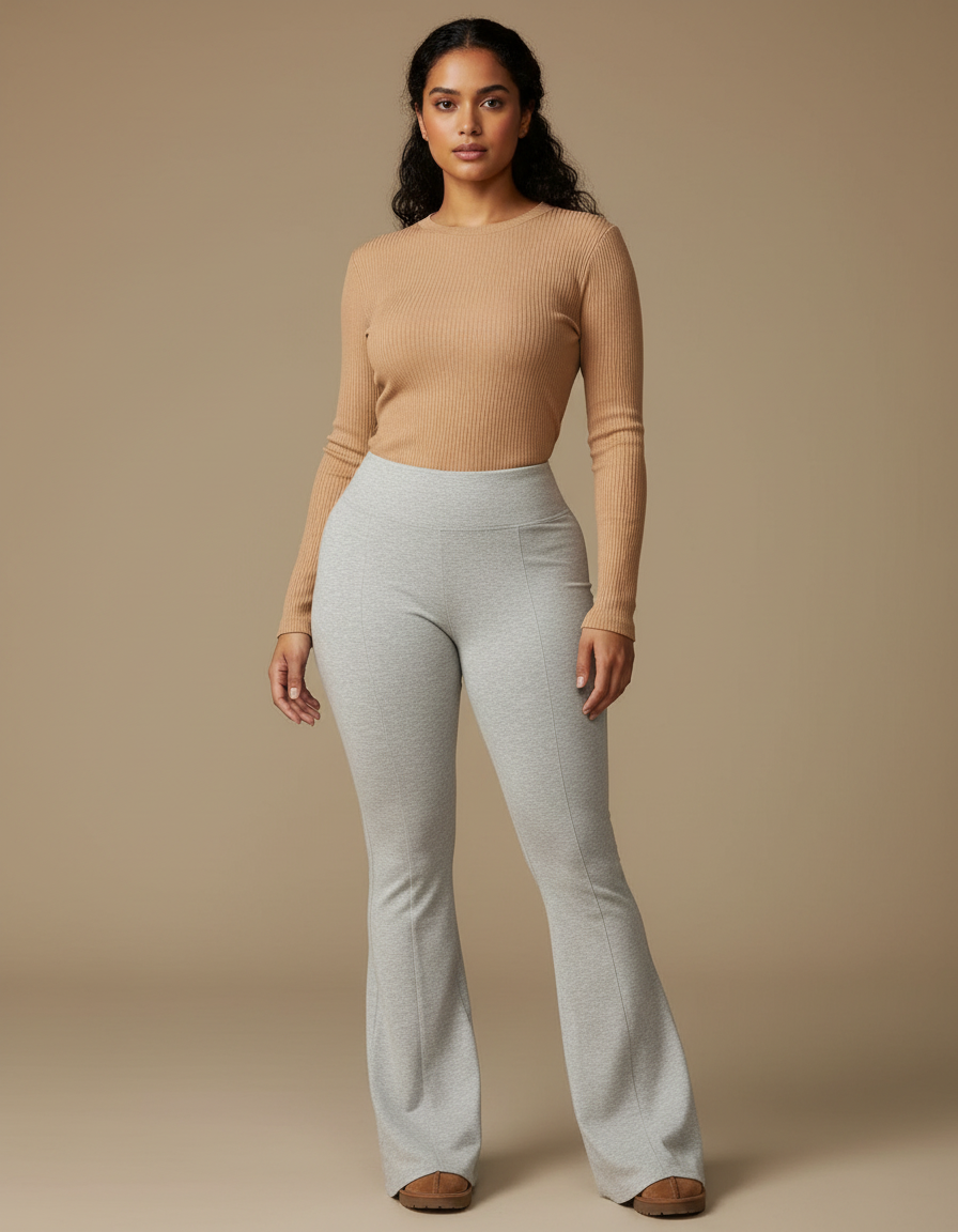 Pantalon Patte D'éléphant Femme Ronde - Gris Molleton