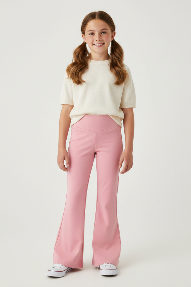 Pantalon Patte D'Éléphant Rose Taille Haute Élastique Fille - Maille
