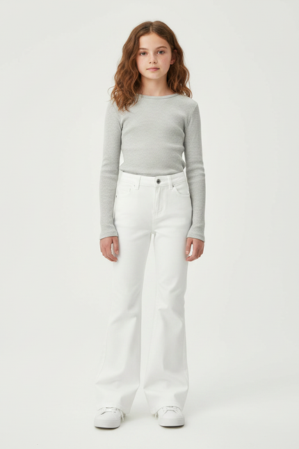 Pantalon Patte D'Éléphant Blanc Enfant Côtelé Confortable - Jean