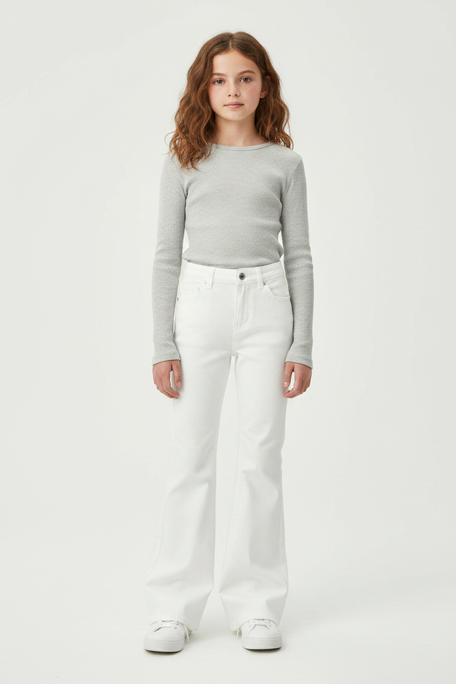 Pantalon Patte D'Éléphant Blanc Enfant Côtelé Confortable - Jean