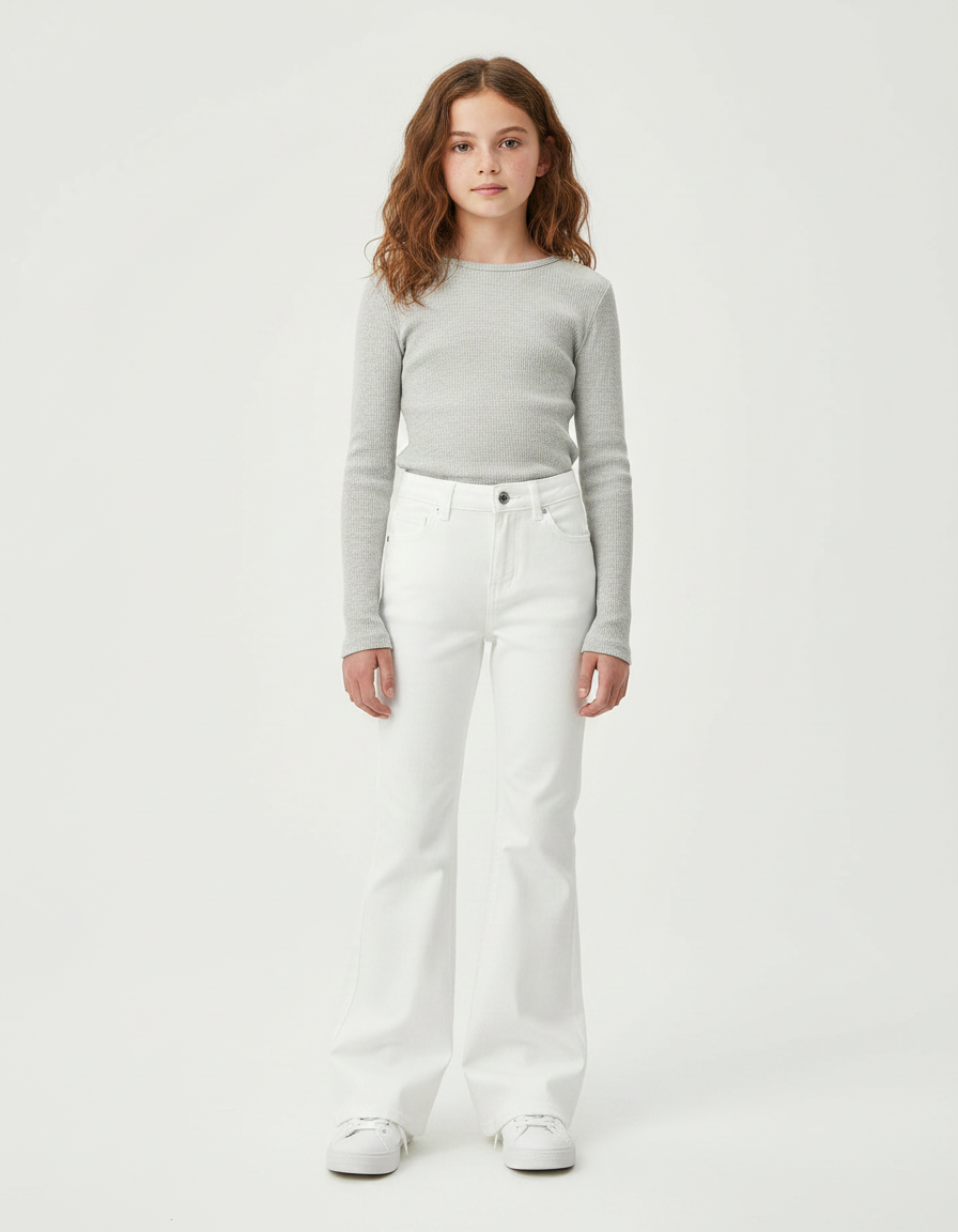 Pantalon Patte D'Éléphant Blanc Enfant Côtelé Confortable - Jean