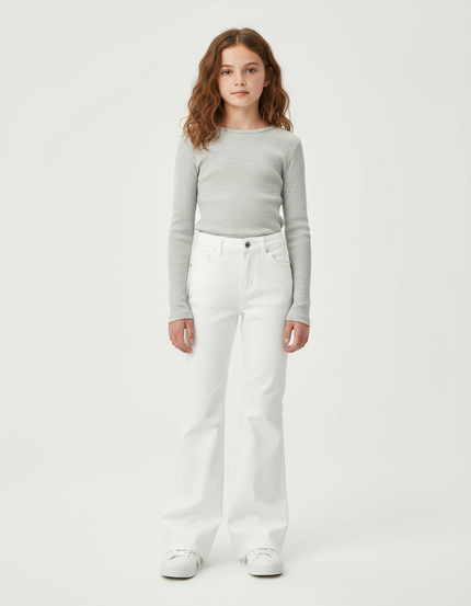 Pantalon Patte D'Éléphant Blanc Enfant Côtelé Confortable - Jean