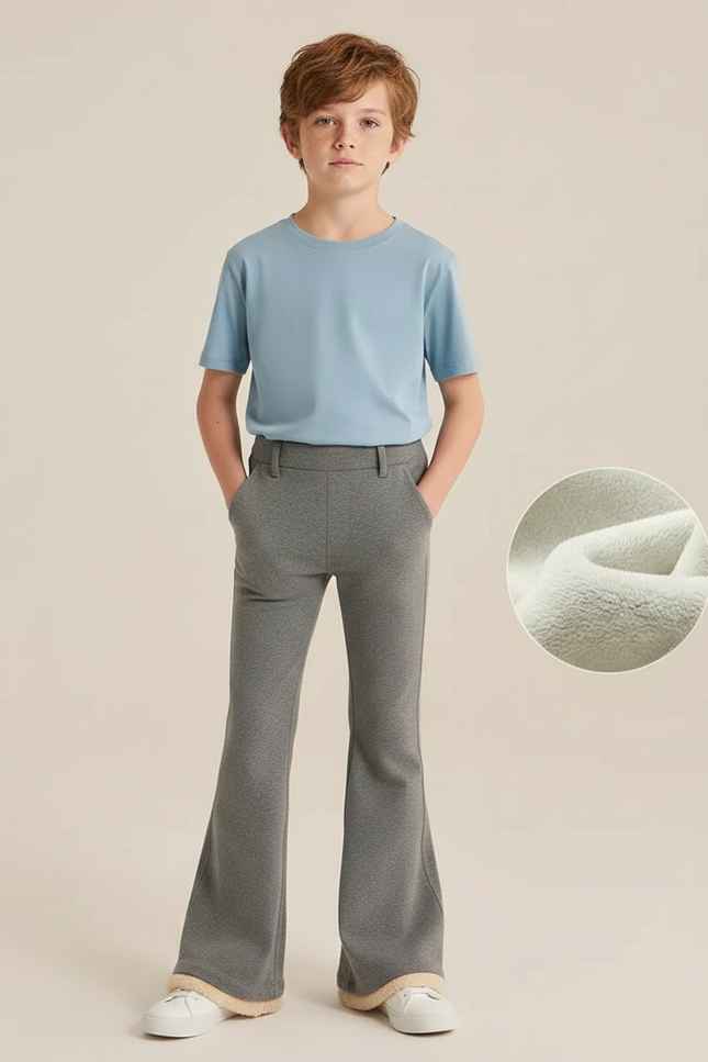 Pantalon Patte D'Éléphant Gris Doublé Polaire Confortable Enfant - Molleton